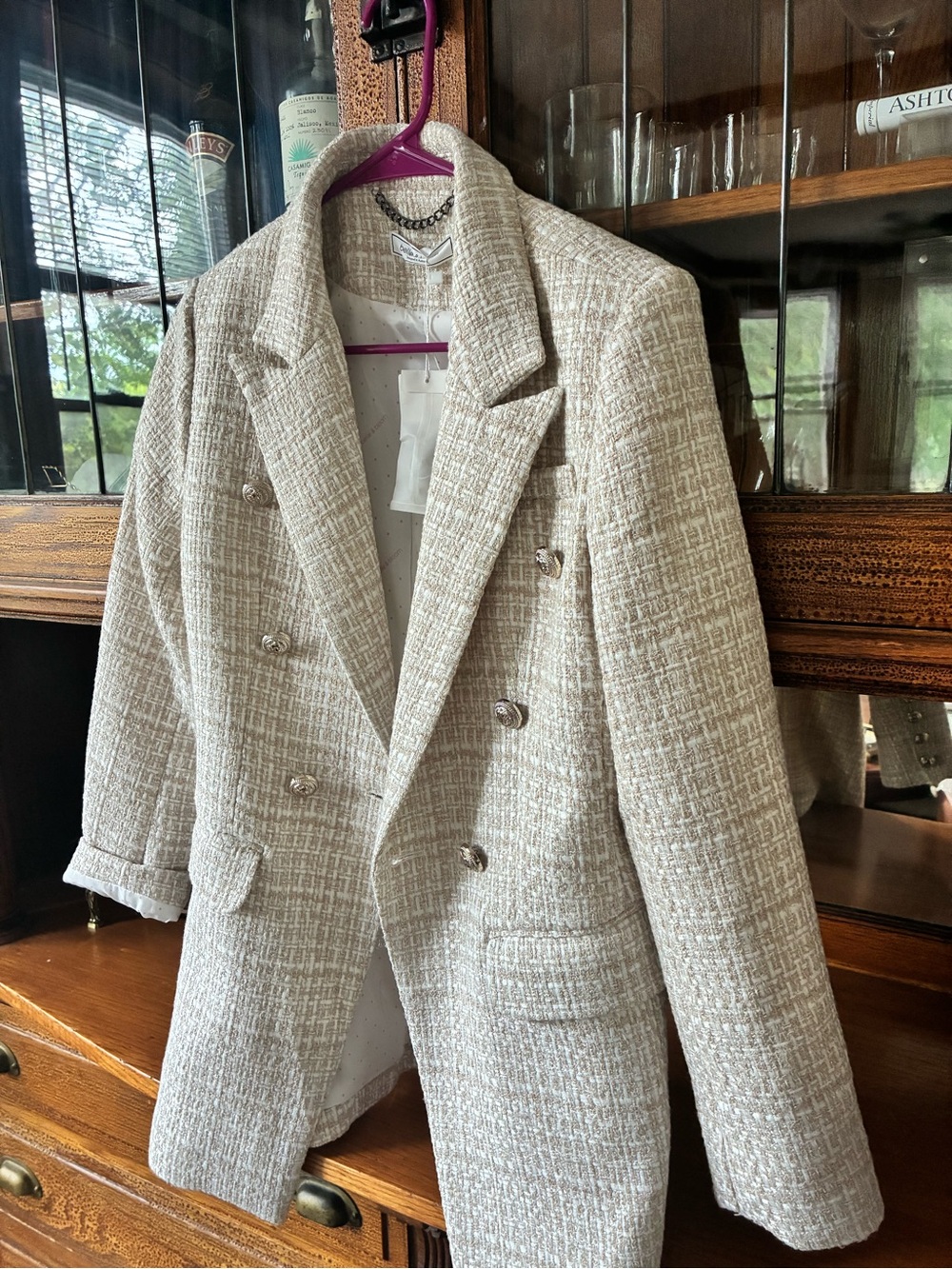 Size Small Polyster Tweed Double-Breasted Blazer